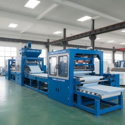 Machine à panneaux MgO bleue intégrant une technologie de couleur ajustée pour la fabrication de panneaux d'oxyde de magnésium pour matériaux de construction
